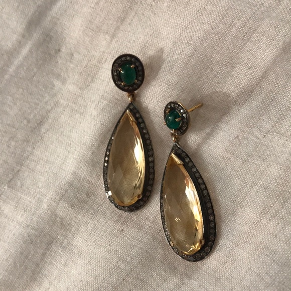 Jennifer Miller YG/SS Citrine/Dia/Emerald Earrings - Picture 8 of 8